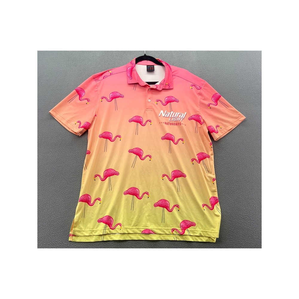Tropical Bros Shirt Natural Light Naturdays Flamingo Polo Pink Yellow Mens Large